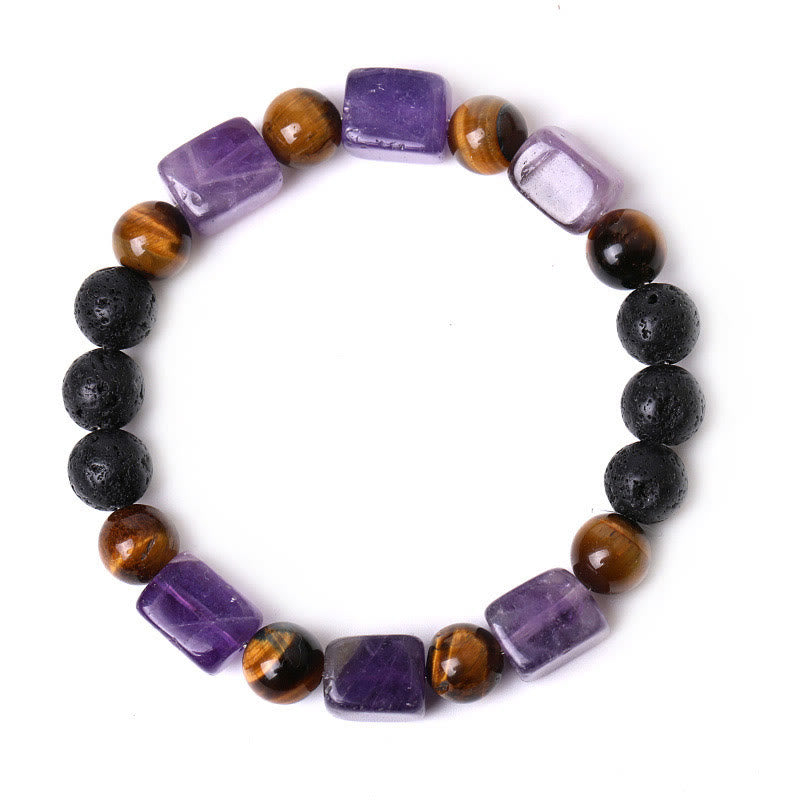 Mythstone Various Crystals Cube Amethyst Lava Rock Support Bracelet