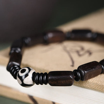 Mythstone Ebony Wood Rectangular Beads Dzi Bead Balance Bracelet