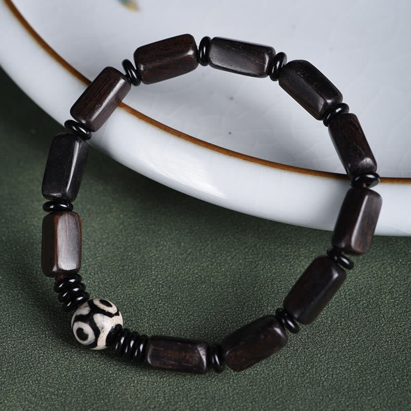 Mythstone Ebony Wood Rectangular Beads Dzi Bead Balance Bracelet