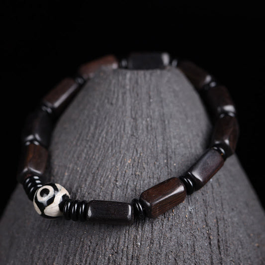 Mythstone Ebony Wood Rectangular Beads Dzi Bead Balance Bracelet