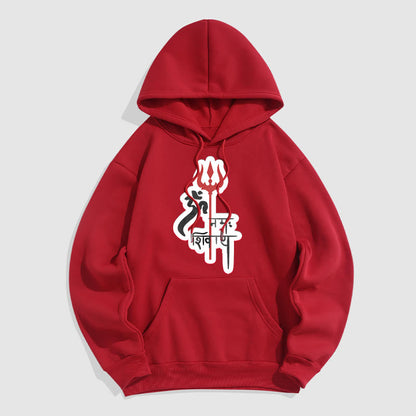 Mythstone OM NAMAH SHIVAYA Red Trident Profile Fleece Lined Polyester Hoodie