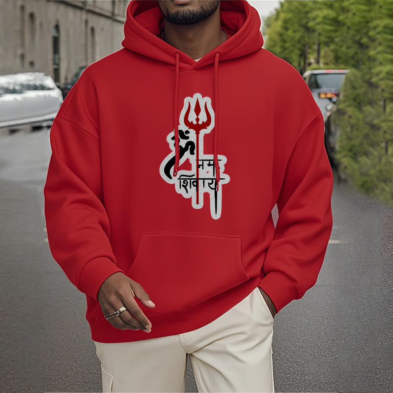 Mythstone OM NAMAH SHIVAYA Red Trident Profile Fleece Lined Polyester Hoodie