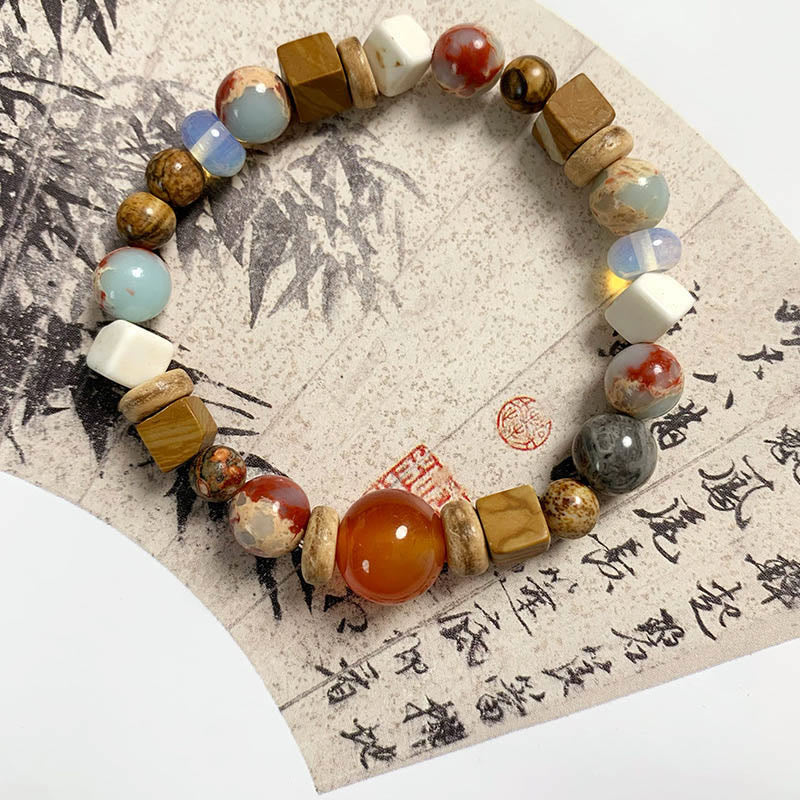 Mythstone Red Agate Shoushan Stone White Turquoise Calm Blessing Bracelet