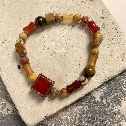 Mythstone Red Agate Shoushan Stone White Turquoise Calm Blessing Bracelet