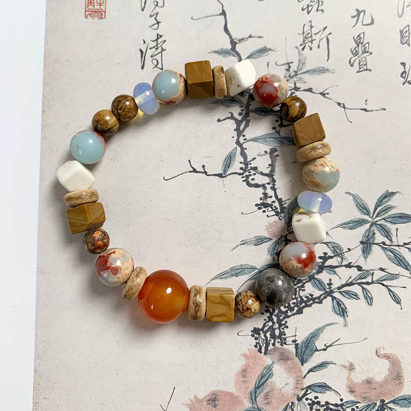 Mythstone Red Agate Shoushan Stone White Turquoise Calm Blessing Bracelet