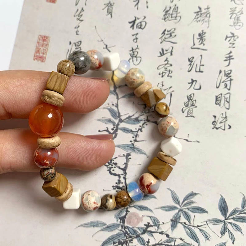 Mythstone Red Agate Shoushan Stone White Turquoise Calm Blessing Bracelet