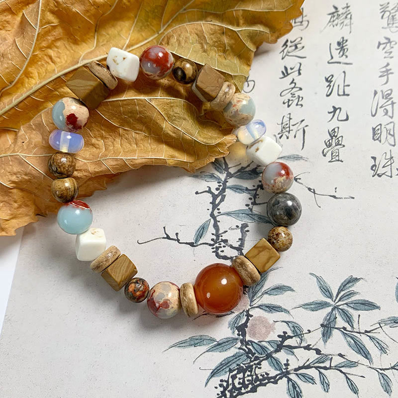 Mythstone Red Agate Shoushan Stone White Turquoise Calm Blessing Bracelet