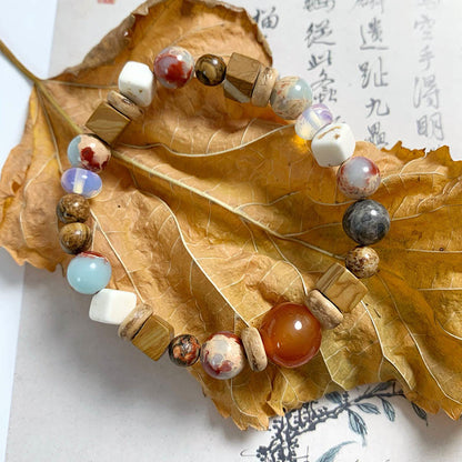 Mythstone Red Agate Shoushan Stone White Turquoise Calm Blessing Bracelet