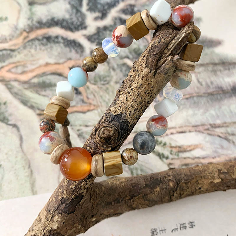 Mythstone Red Agate Shoushan Stone White Turquoise Calm Blessing Bracelet