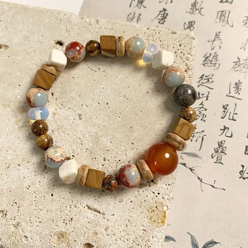 Mythstone Red Agate Shoushan Stone White Turquoise Calm Blessing Bracelet