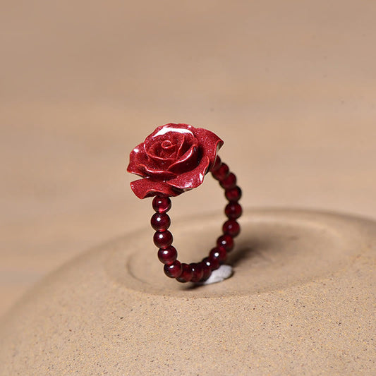 Mythstone Cinnabar Rose Garnet Beads Concentration Ring