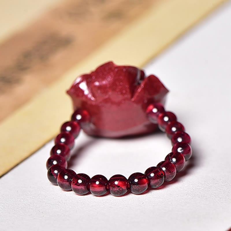 Mythstone Cinnabar Rose Garnet Beads Concentration Ring