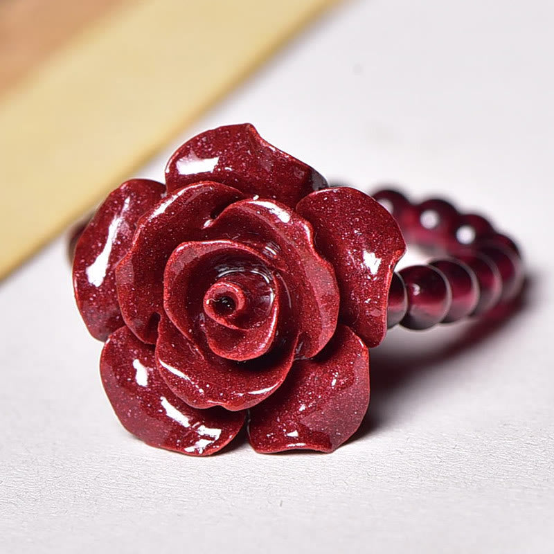 Mythstone Cinnabar Rose Garnet Beads Concentration Ring