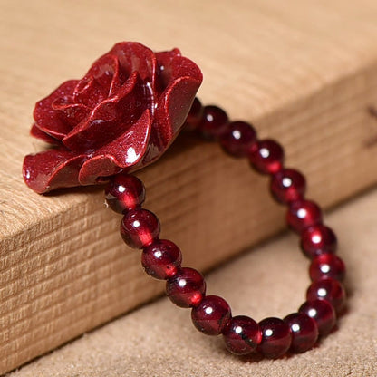 Mythstone Cinnabar Rose Garnet Beads Concentration Ring