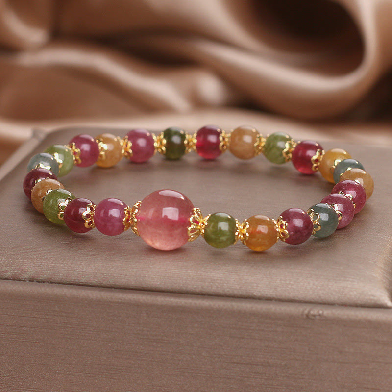 Mythstone Tourmaline Strawberry Quartz Wisdom Bracelet