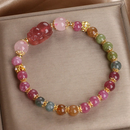 Pulsera PIXIU Love de cuarzo fresa, turmalina y cristal rosa 