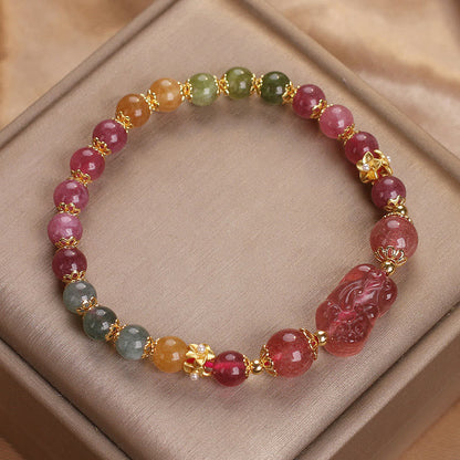 Pulsera PIXIU Love de cuarzo fresa, turmalina y cristal rosa 