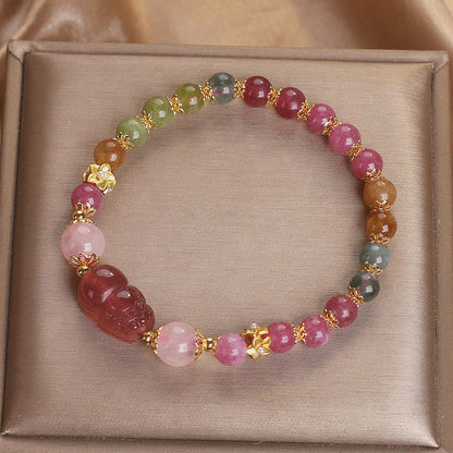 Pulsera PIXIU Love de cuarzo fresa, turmalina y cristal rosa 