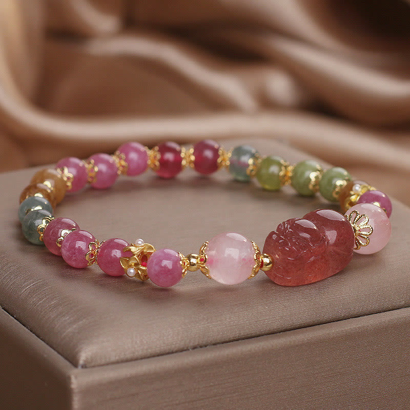 Pulsera PIXIU Love de cuarzo fresa, turmalina y cristal rosa 