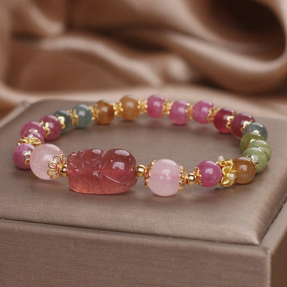 Pulsera PIXIU Love de cuarzo fresa, turmalina y cristal rosa 