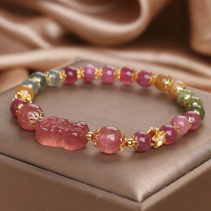 Pulsera PIXIU Love de cuarzo fresa, turmalina y cristal rosa 