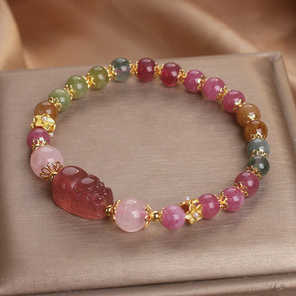 Pulsera PIXIU Love de cuarzo fresa, turmalina y cristal rosa 