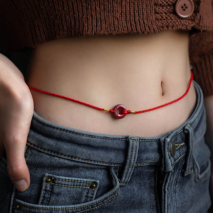 Mythstone Natural Cinnabar Peace Buckle Blessing Red String Belly Chain