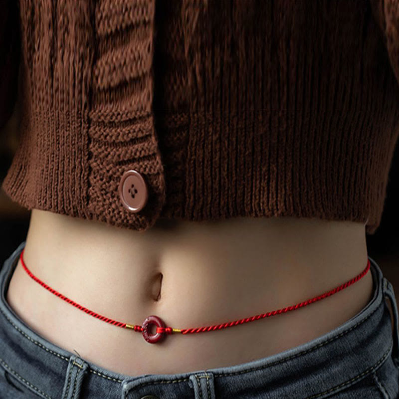 Mythstone Natural Cinnabar Peace Buckle Blessing Red String Belly Chain