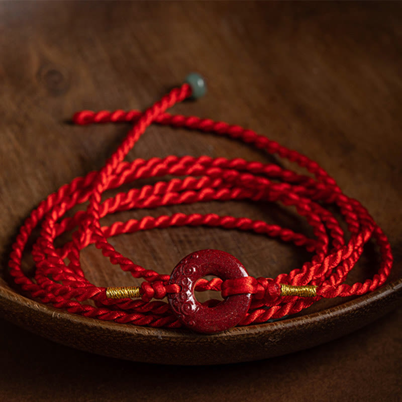 Mythstone Natural Cinnabar Peace Buckle Blessing Red String Belly Chain