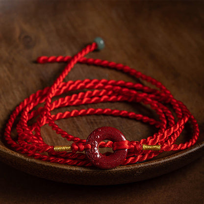 Mythstone Natural Cinnabar Peace Buckle Blessing Red String Belly Chain