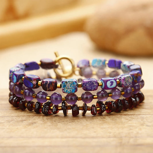 Mythstone Amethyst Garnet Emperor Stone Communication Triple Wrap Bracelet