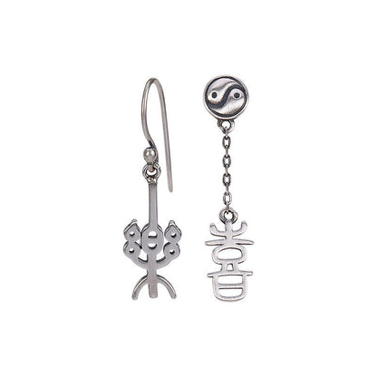 Mythstone 925 Sterling Silver Chinese Character 'Ping An' 'Xi Le' Protection Earrings