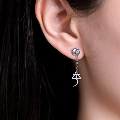 Mythstone 925 Sterling Silver Chinese Character 'Ping An' 'Xi Le' Protection Earrings