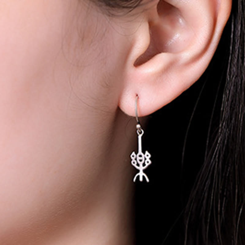 Mythstone 925 Sterling Silver Chinese Character 'Ping An' 'Xi Le' Protection Earrings