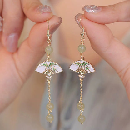 Mythstone 14K Gold Filled Copper Jade Fan Bamboo Abundance Earrings