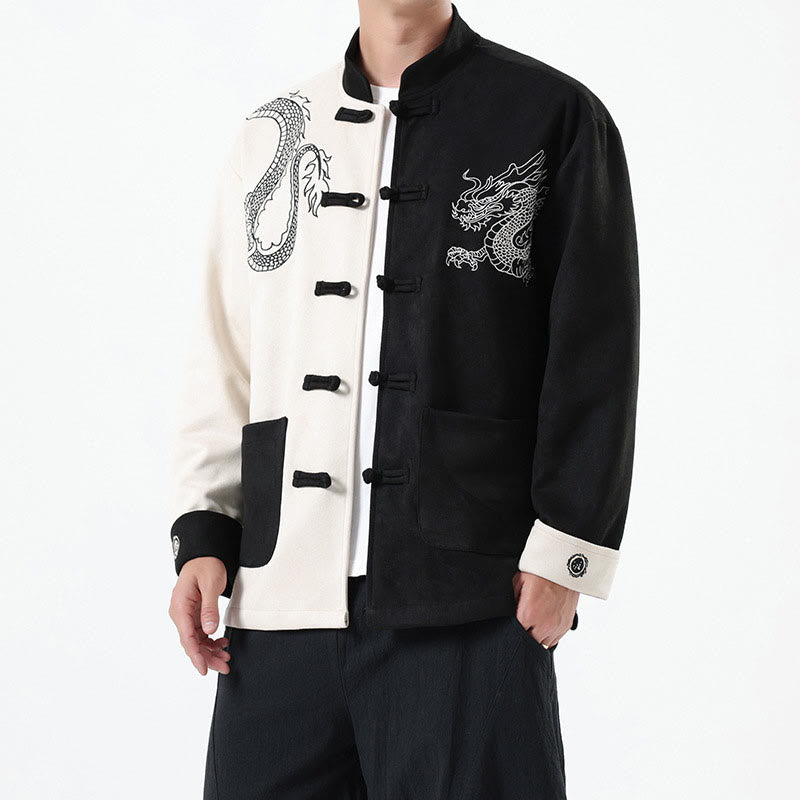 Mythstone Dragon Embroidery Casual Frog-button Cotton Men's Jacket Shirt Clothing