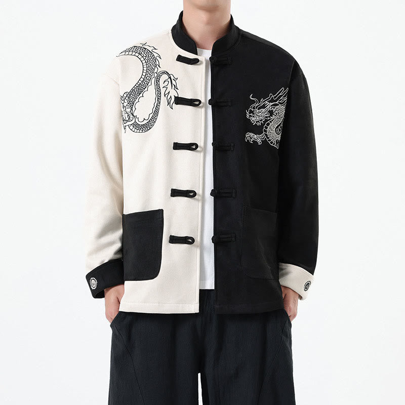 Mythstone Dragon Embroidery Casual Frog-button Cotton Men's Jacket Shirt Clothing