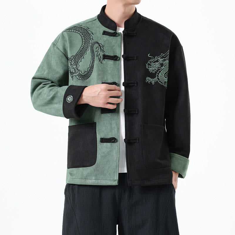 Mythstone Dragon Embroidery Casual Frog-button Cotton Men's Jacket Shirt Clothing