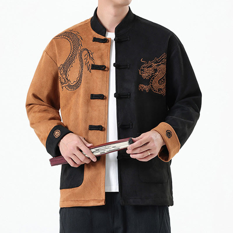 Mythstone Dragon Embroidery Casual Frog-button Cotton Men's Jacket Shirt Clothing