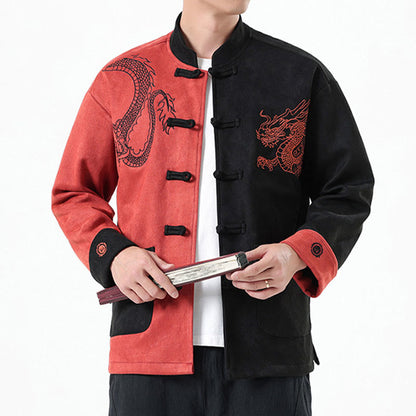 Mythstone Dragon Embroidery Casual Frog-button Cotton Men's Jacket Shirt Clothing