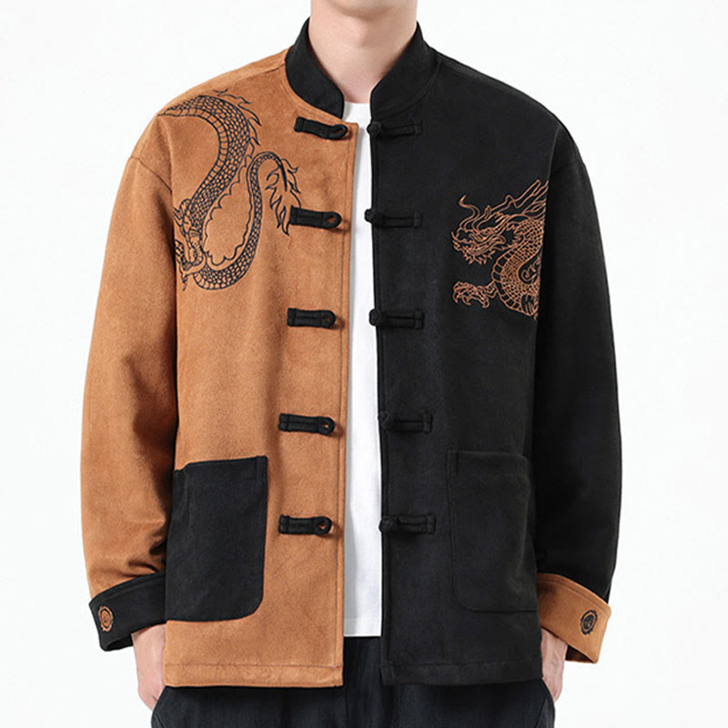 Mythstone Dragon Embroidery Casual Frog-button Cotton Men's Jacket Shirt Clothing