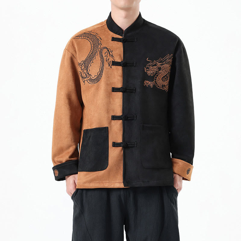 Mythstone Dragon Embroidery Casual Frog-button Cotton Men's Jacket Shirt Clothing