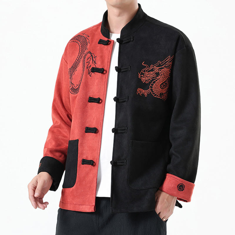 Mythstone Dragon Embroidery Casual Frog-button Cotton Men's Jacket Shirt Clothing