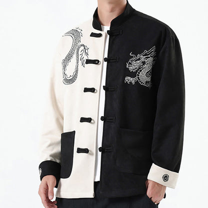 Mythstone Dragon Embroidery Casual Frog-button Cotton Men's Jacket Shirt Clothing