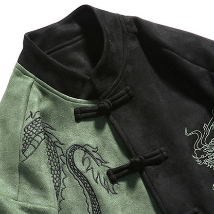 Mythstone Dragon Embroidery Casual Frog-button Cotton Men's Jacket Shirt Clothing