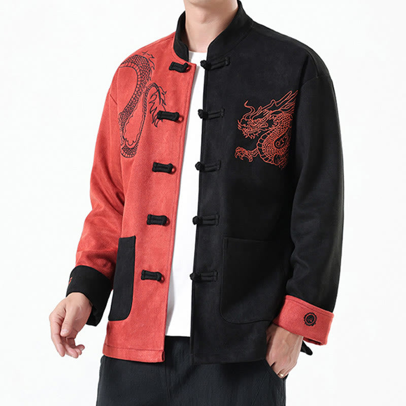 Mythstone Dragon Embroidery Casual Frog-button Cotton Men's Jacket Shirt Clothing