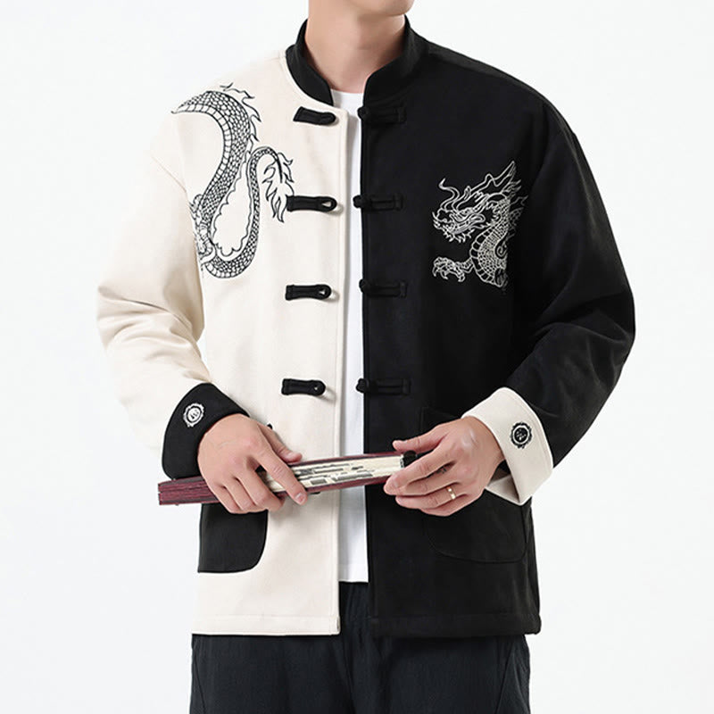 Mythstone Dragon Embroidery Casual Frog-button Cotton Men's Jacket Shirt Clothing