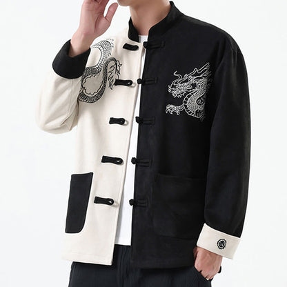 Mythstone Dragon Embroidery Casual Frog-button Cotton Men's Jacket Shirt Clothing