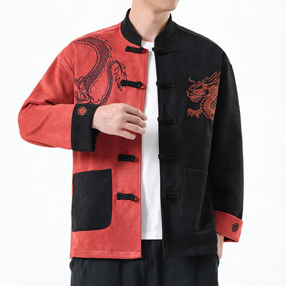 Mythstone Dragon Embroidery Casual Frog-button Cotton Men's Jacket Shirt Clothing