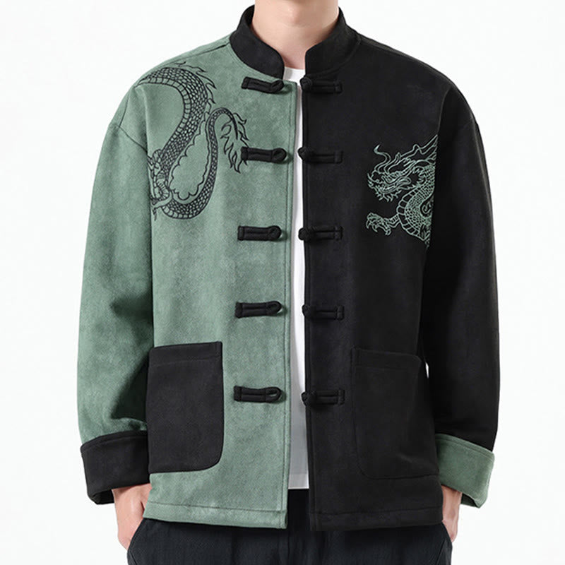 Mythstone Dragon Embroidery Casual Frog-button Cotton Men's Jacket Shirt Clothing